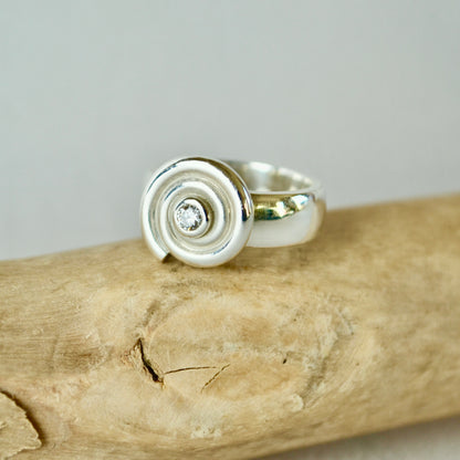 Silver Diamond Spiral Ring