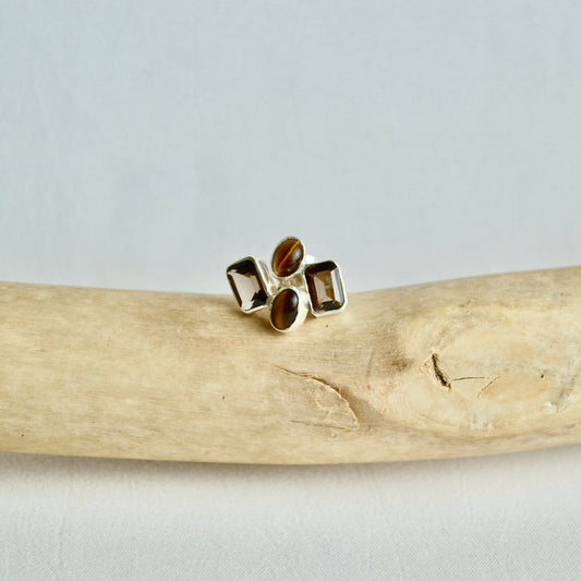 Smokey Quartz and Tigers Eye Silver Studs