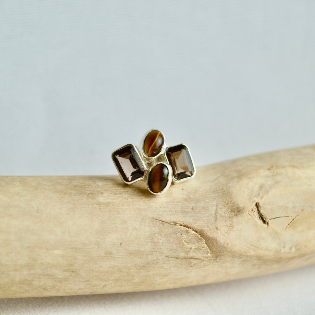 Smokey Quartz and Tigers Eye Silver Studs