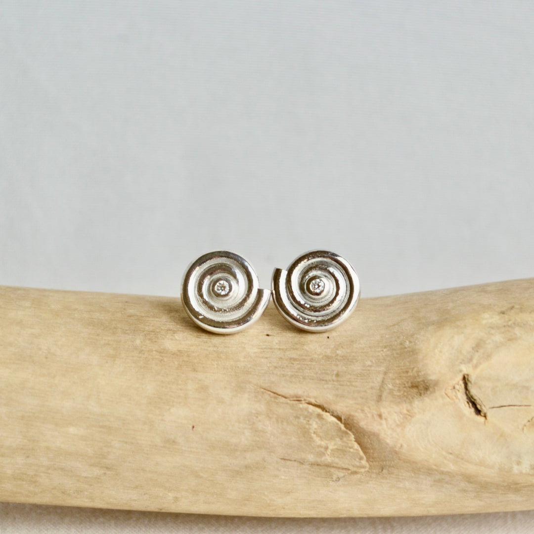 Silver Diamond Spiral Studs