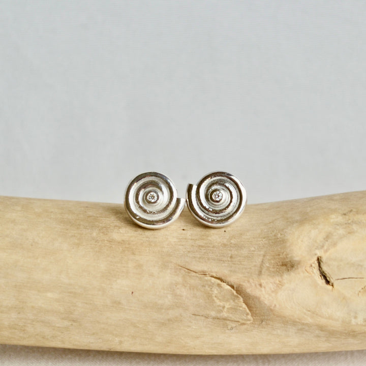 Silver Diamond Spiral Studs