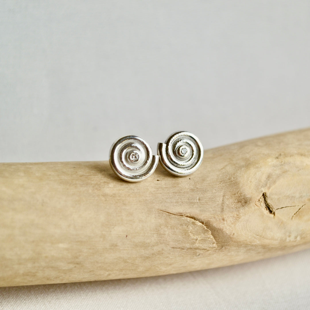 Silver Diamond Spiral Studs
