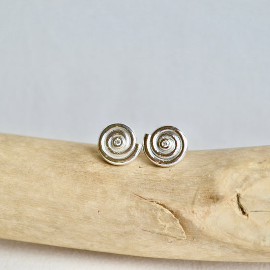 Silver Diamond Spiral Studs