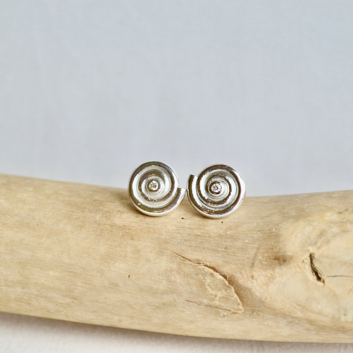 Silver Diamond Spiral Studs