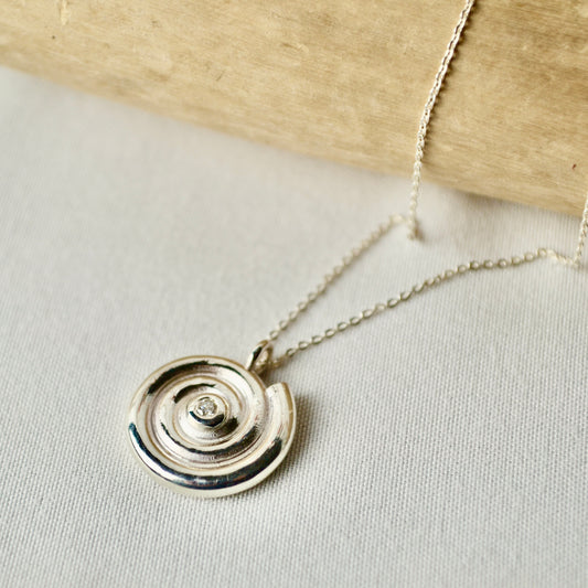 Silver Diamond Spiral Necklace