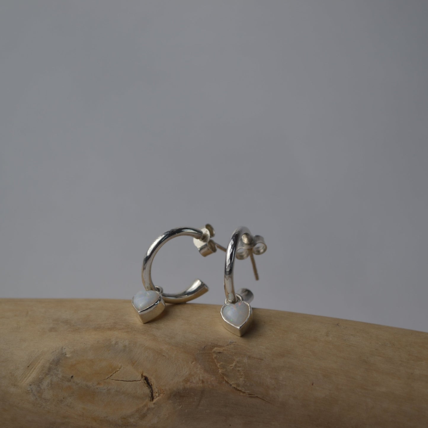 Pink Tourmaline and Opal Heart Charm Hoops