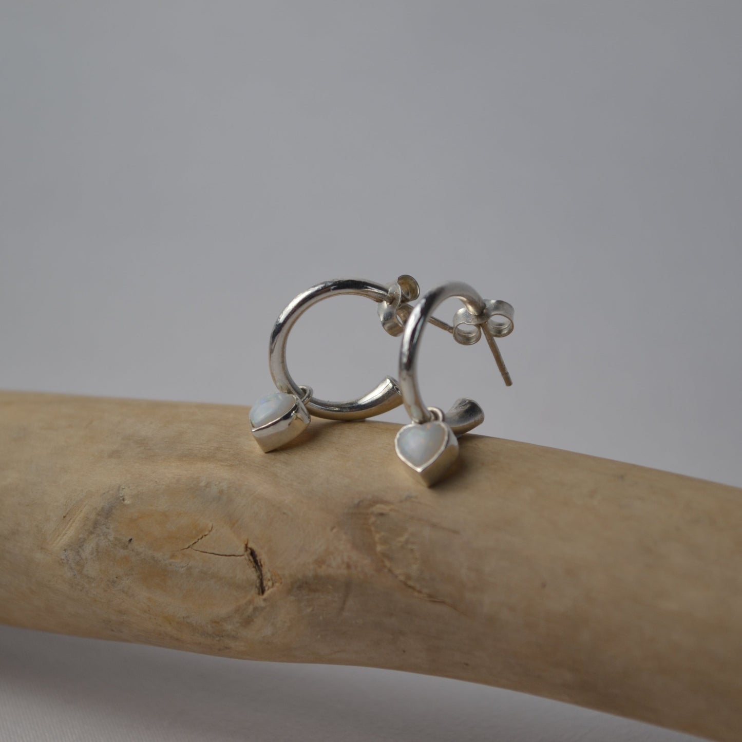 Pink Tourmaline and Opal Heart Charm Hoops