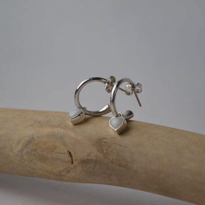 Pink Tourmaline and Opal Heart Charm Hoops