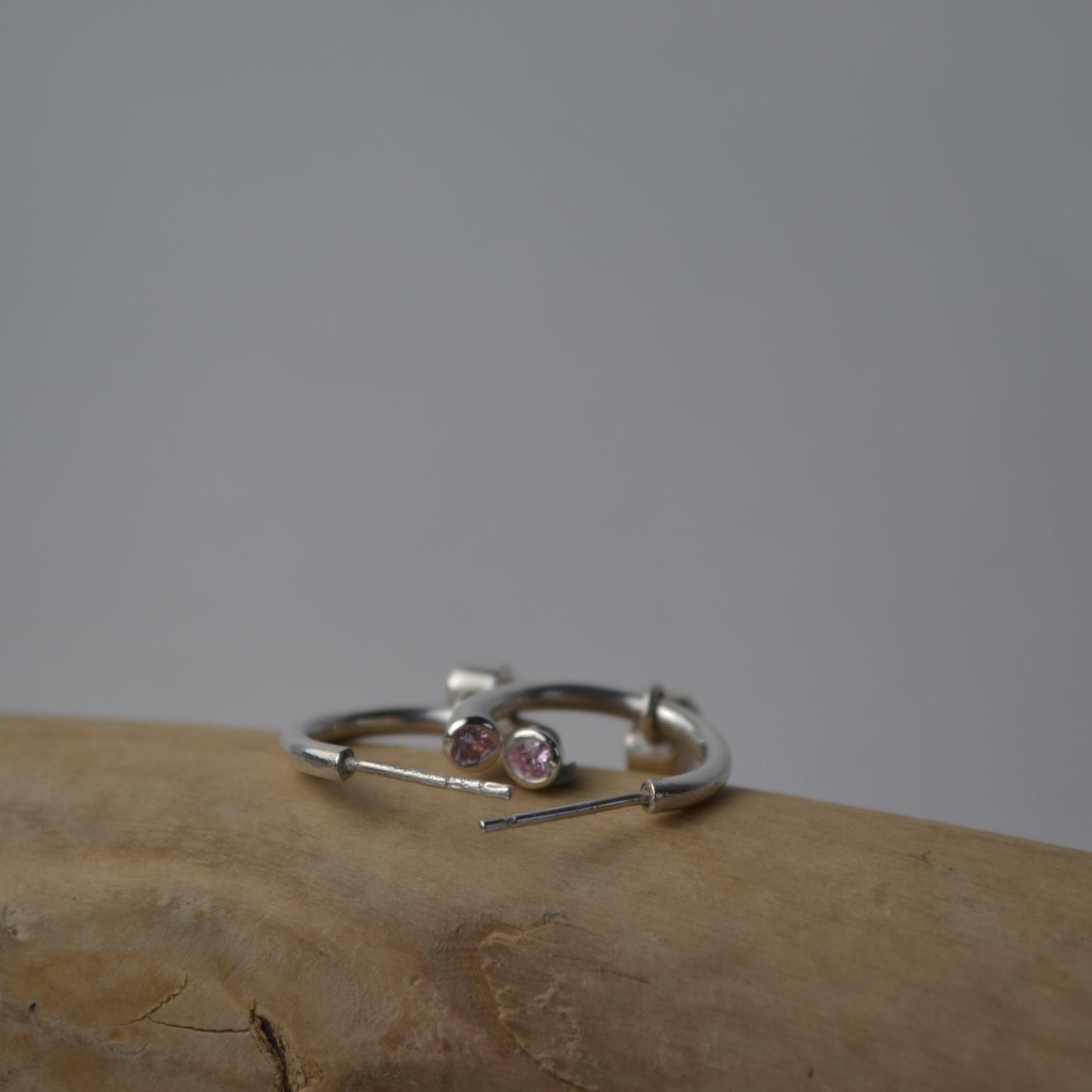 Pink Tourmaline and Opal Heart Charm Hoops