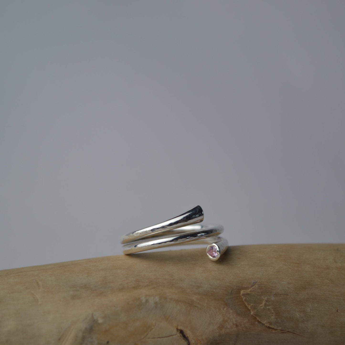 Pink Tourmaline Sterling Silver Heart Wrap Ring