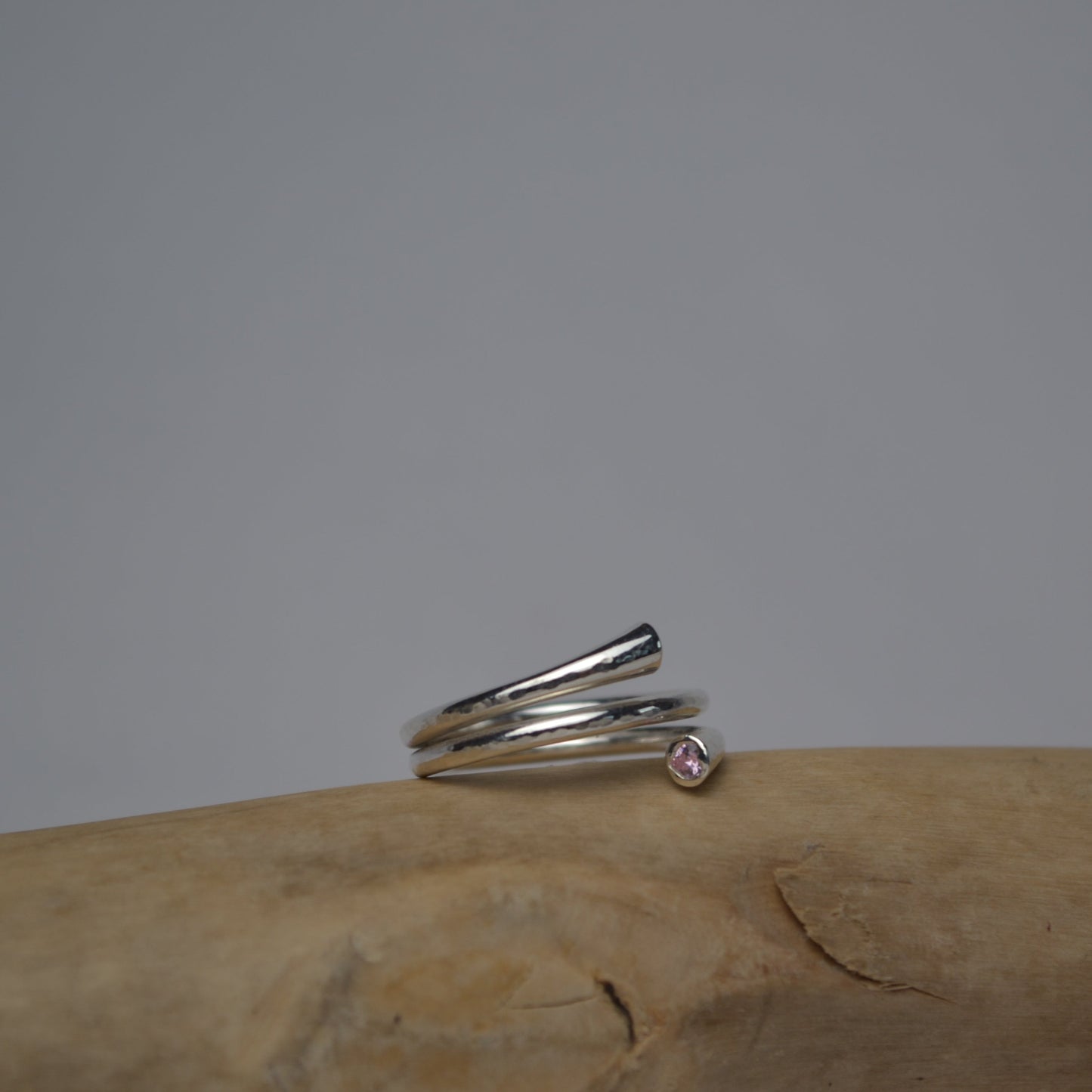 Pink Tourmaline Sterling Silver Heart Wrap Ring