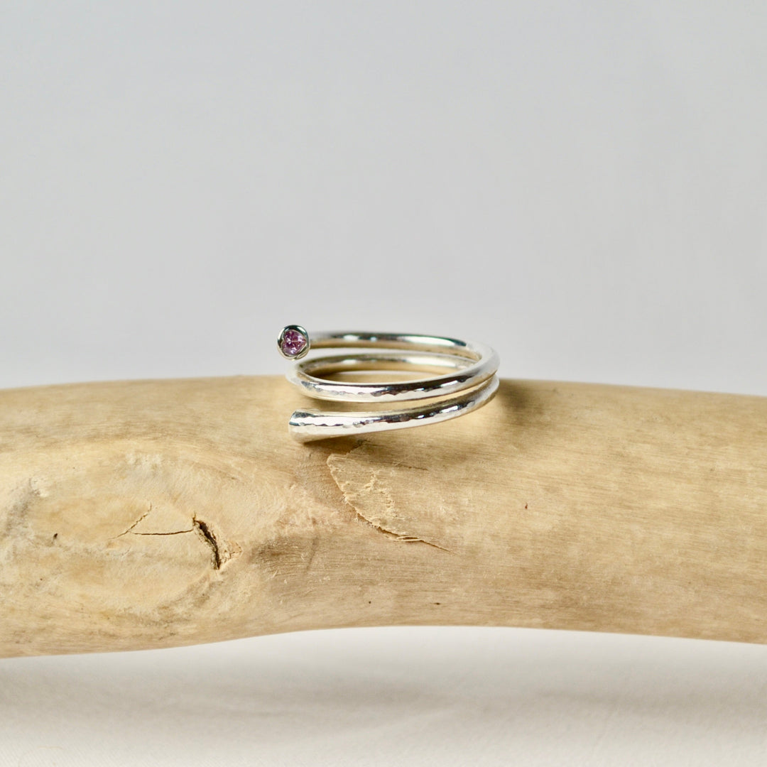 Pink Tourmaline Sterling Silver Heart Wrap Ring