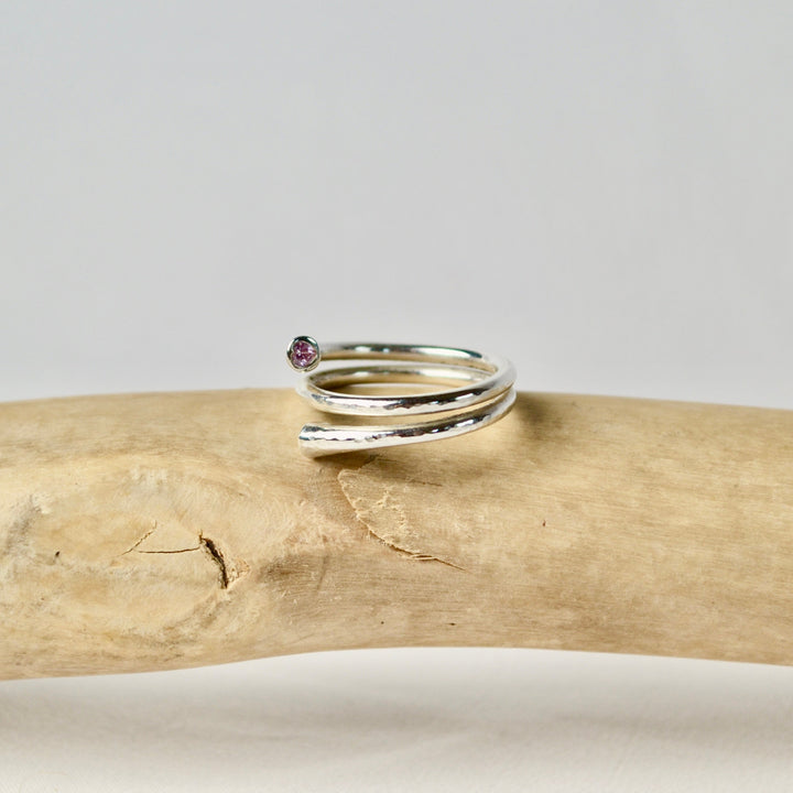 Pink Tourmaline Sterling Silver Heart Wrap Ring