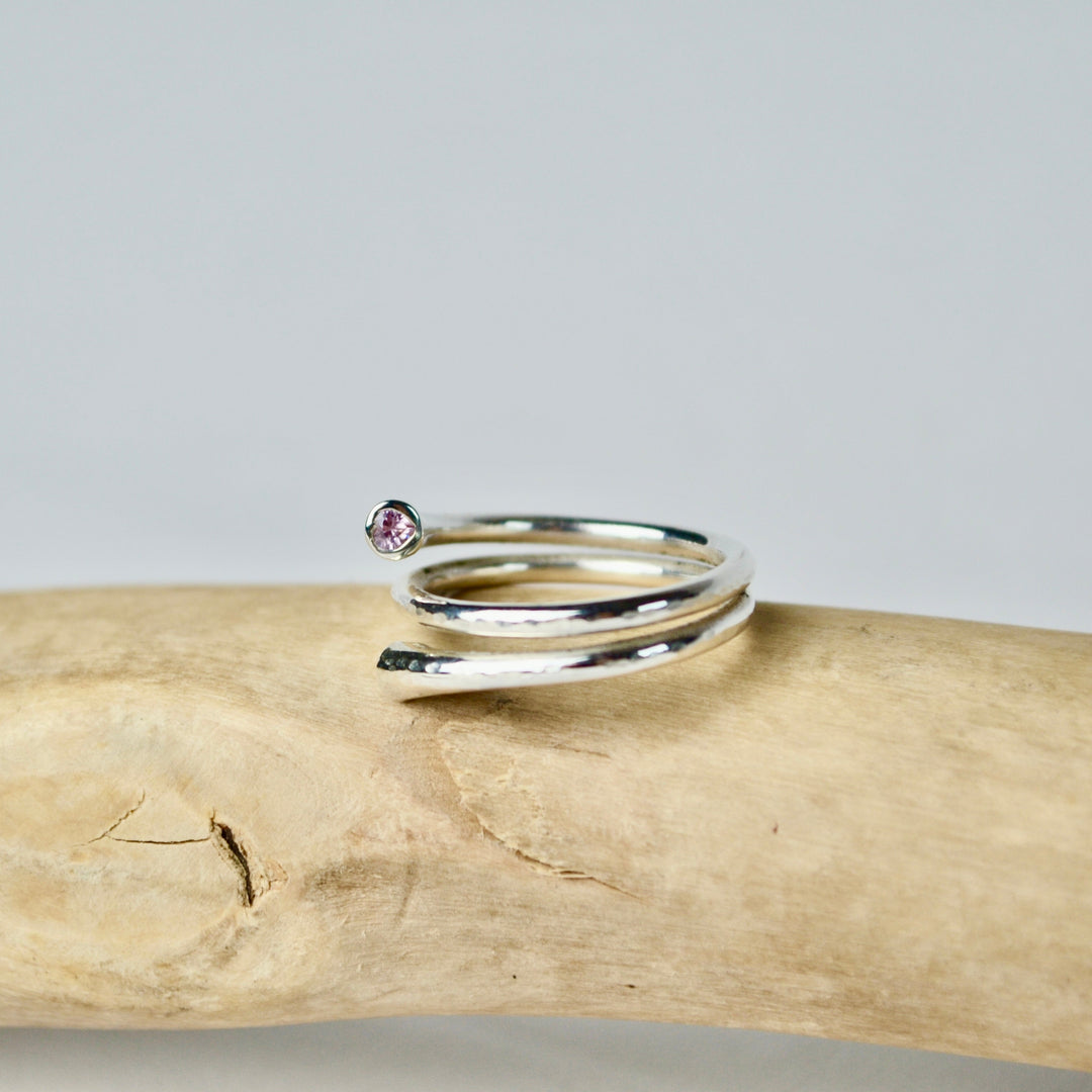 Pink Tourmaline Sterling Silver Heart Wrap Ring