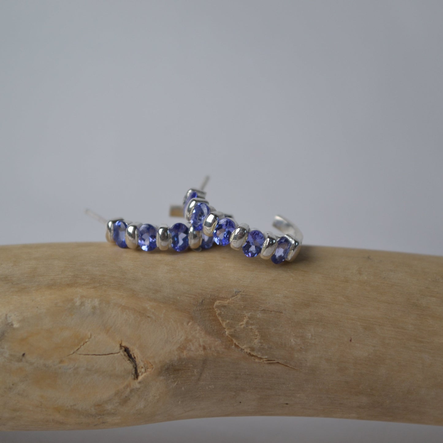 Blue Tanzanite Silver Hoops