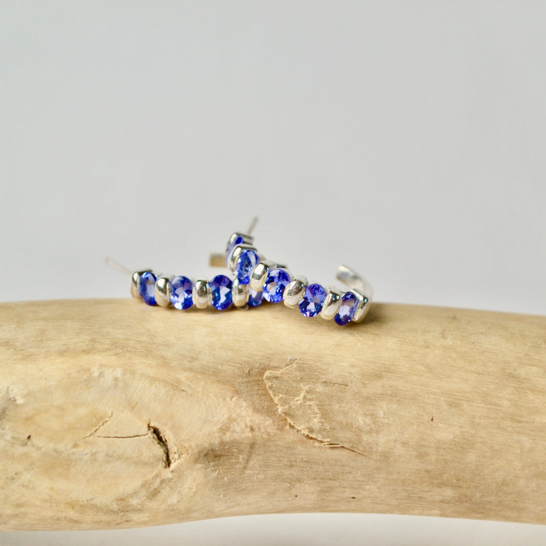 Blue Tanzanite Silver Hoops