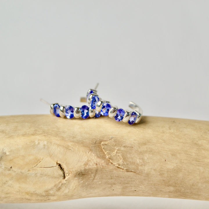Blue Tanzanite Silver Hoops