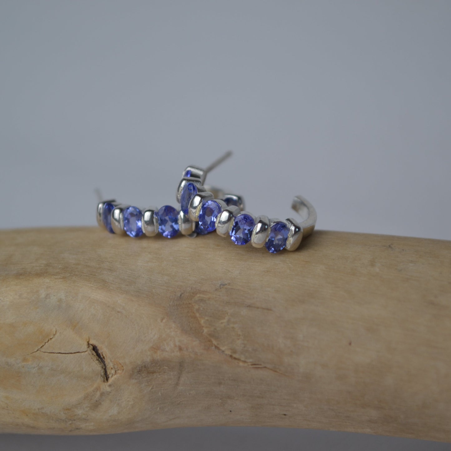 Blue Tanzanite Silver Hoops
