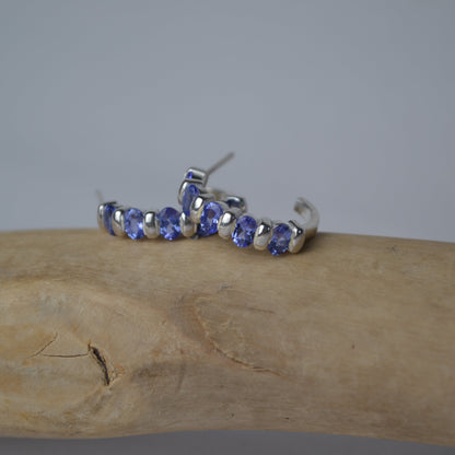 Blue Tanzanite Silver Hoops