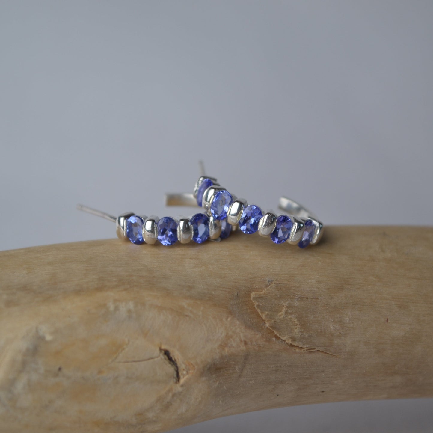 Blue Tanzanite Silver Hoops