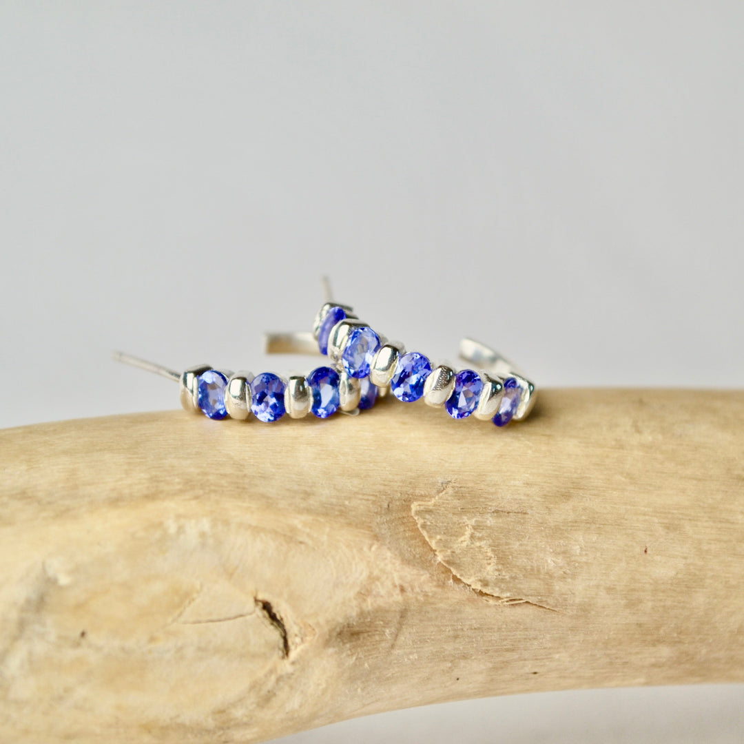 Blue Tanzanite Silver Hoops