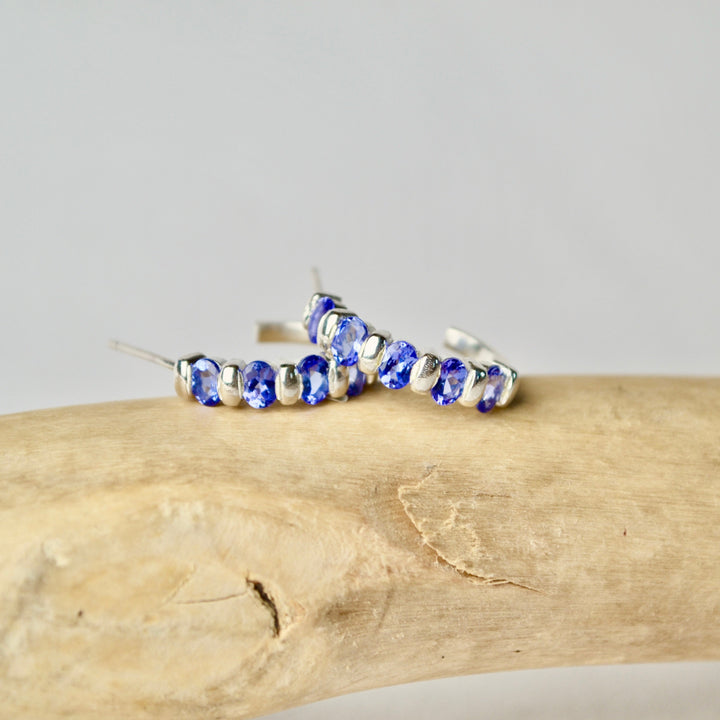 Blue Tanzanite Silver Hoops