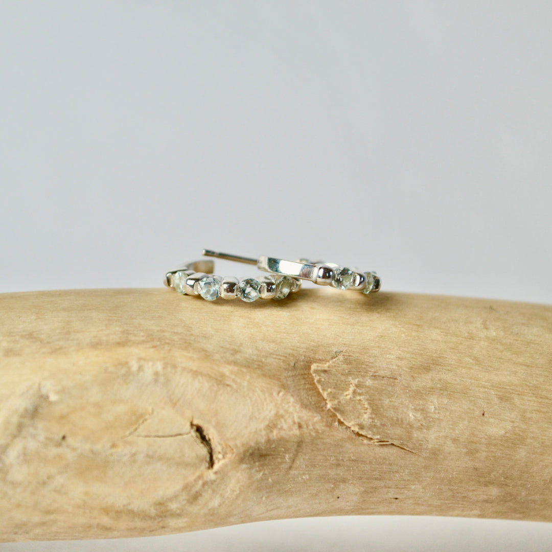 Green Beryl Sterling Silver Hoops