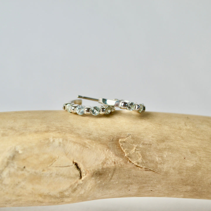 Green Beryl Sterling Silver Hoops