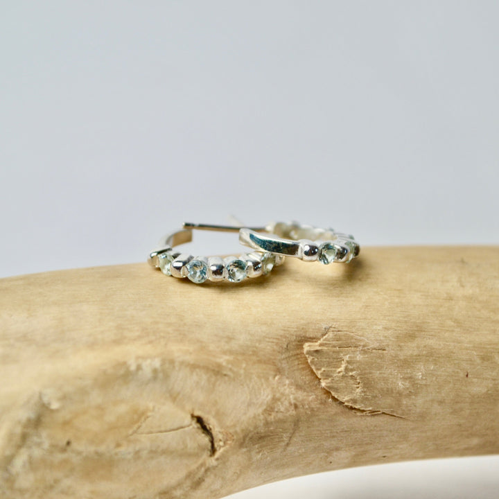 Green Beryl Sterling Silver Hoops