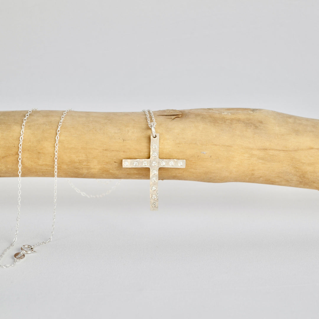 Silver Diamond Cross Necklace
