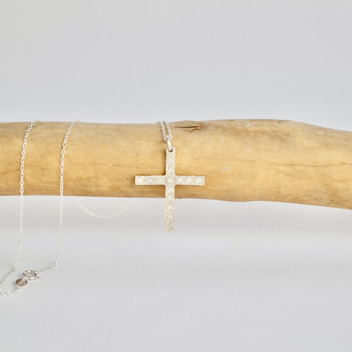Silver Diamond Cross Necklace