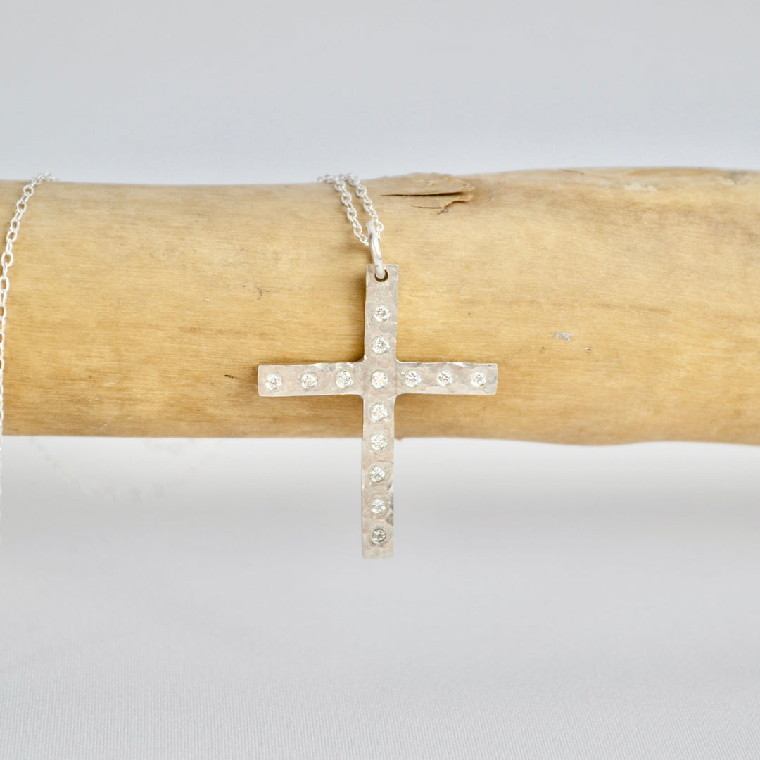 Silver Diamond Cross Necklace