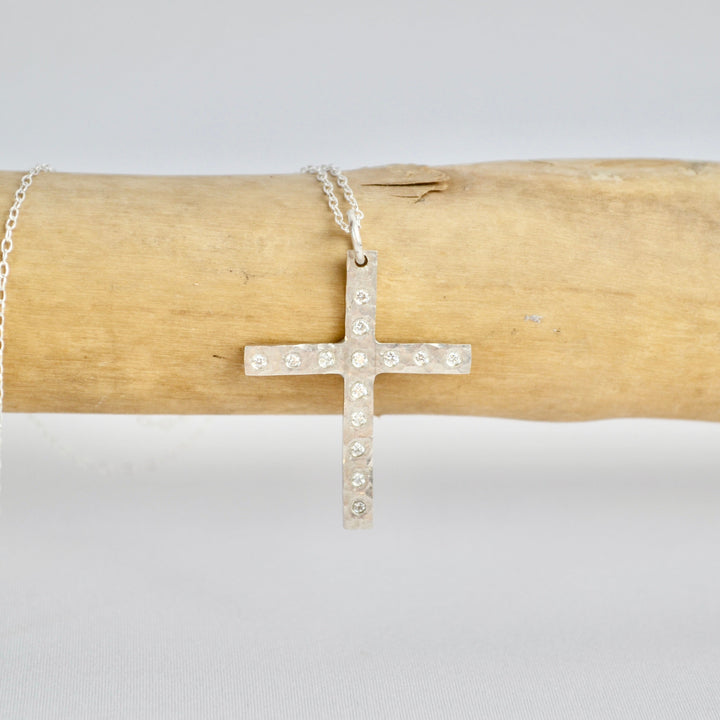 Silver Diamond Cross Necklace