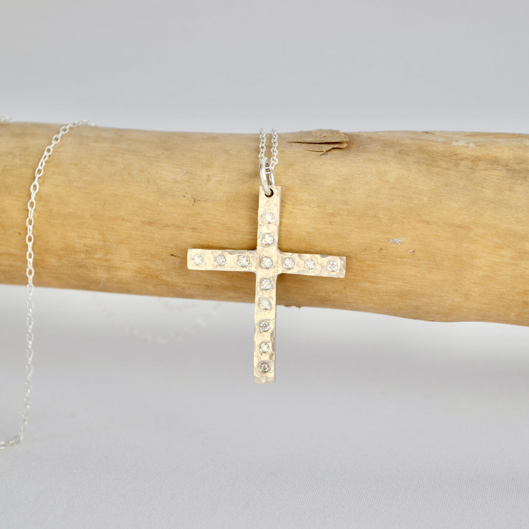Silver Diamond Cross Necklace