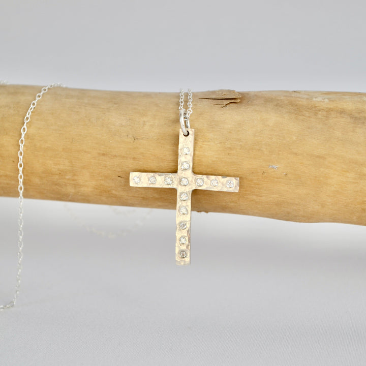 Silver Diamond Cross Necklace