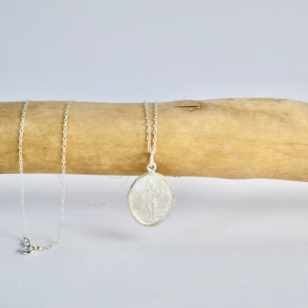 Silver Oval St. Christopher Necklace