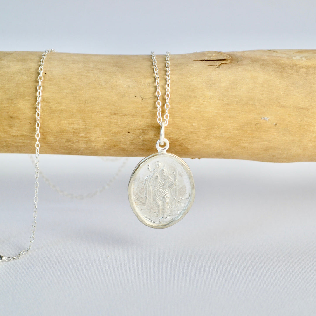 Silver Oval St. Christopher Necklace