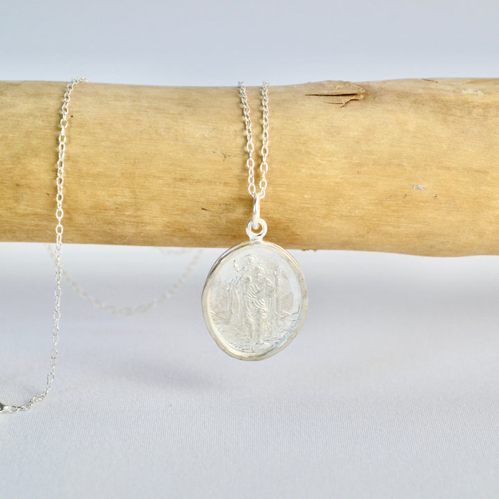 Silver Oval St. Christopher Necklace