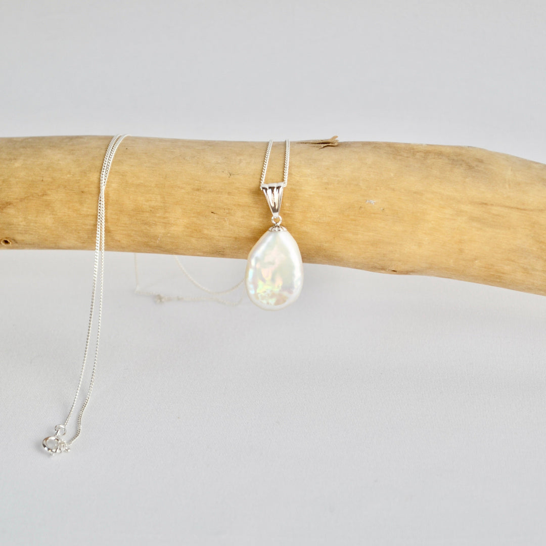 Silver Pear Pearl Pendant