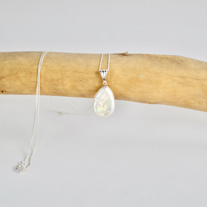 Silver Pear Pearl Pendant