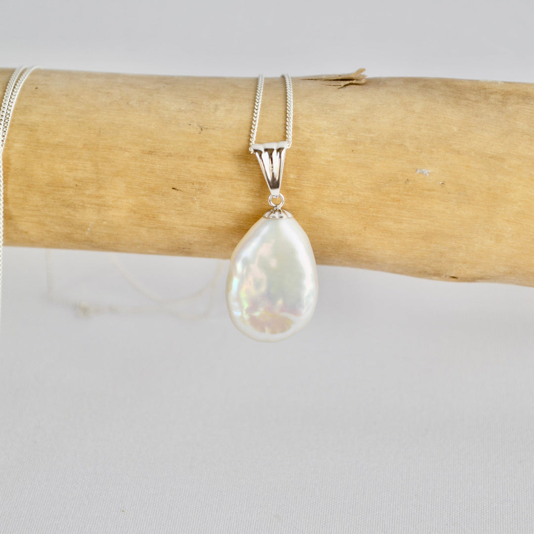 Silver Pear Pearl Pendant