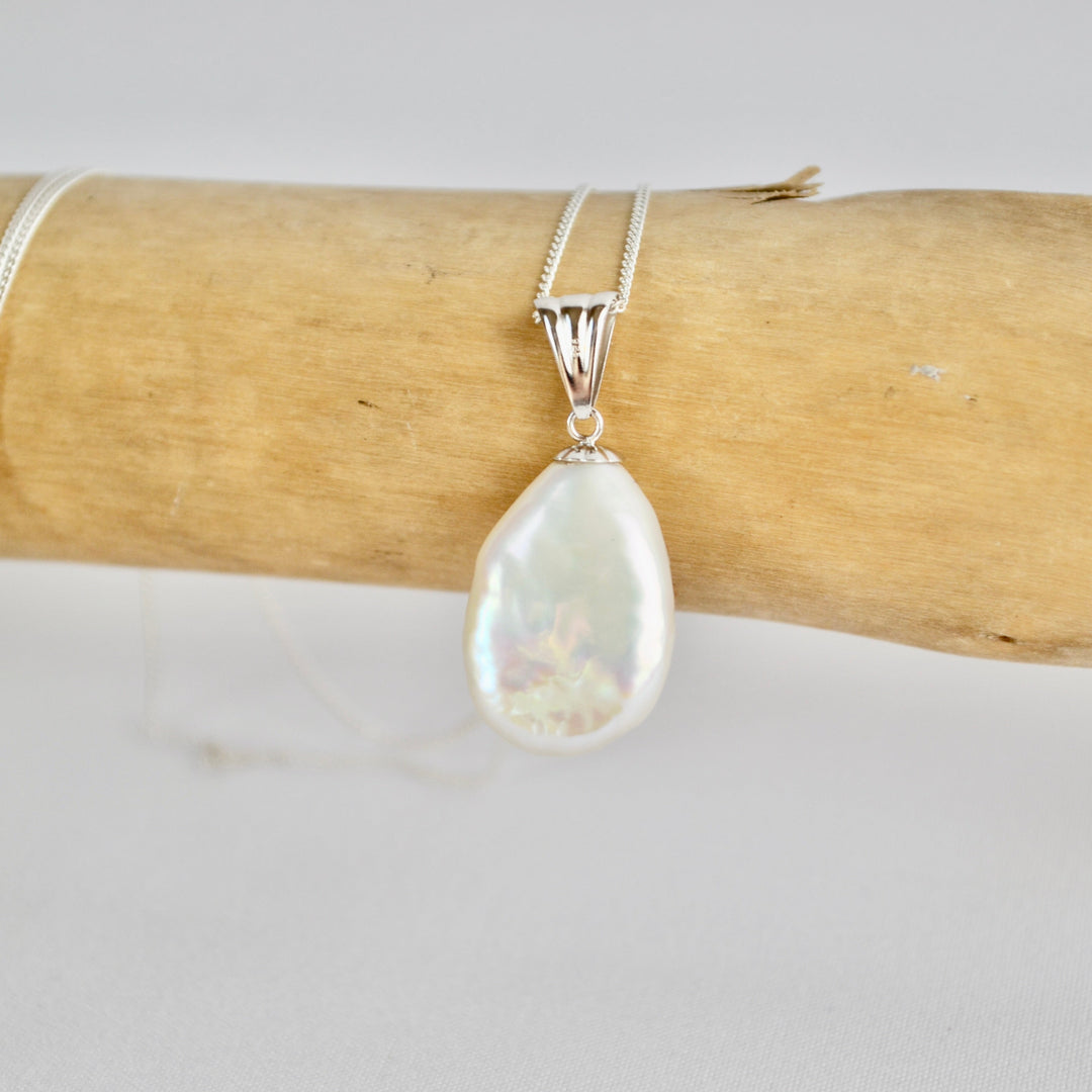Silver Pear Pearl Pendant