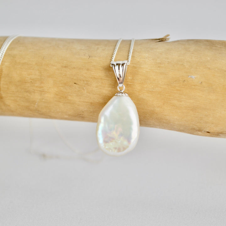 Silver Pear Pearl Pendant