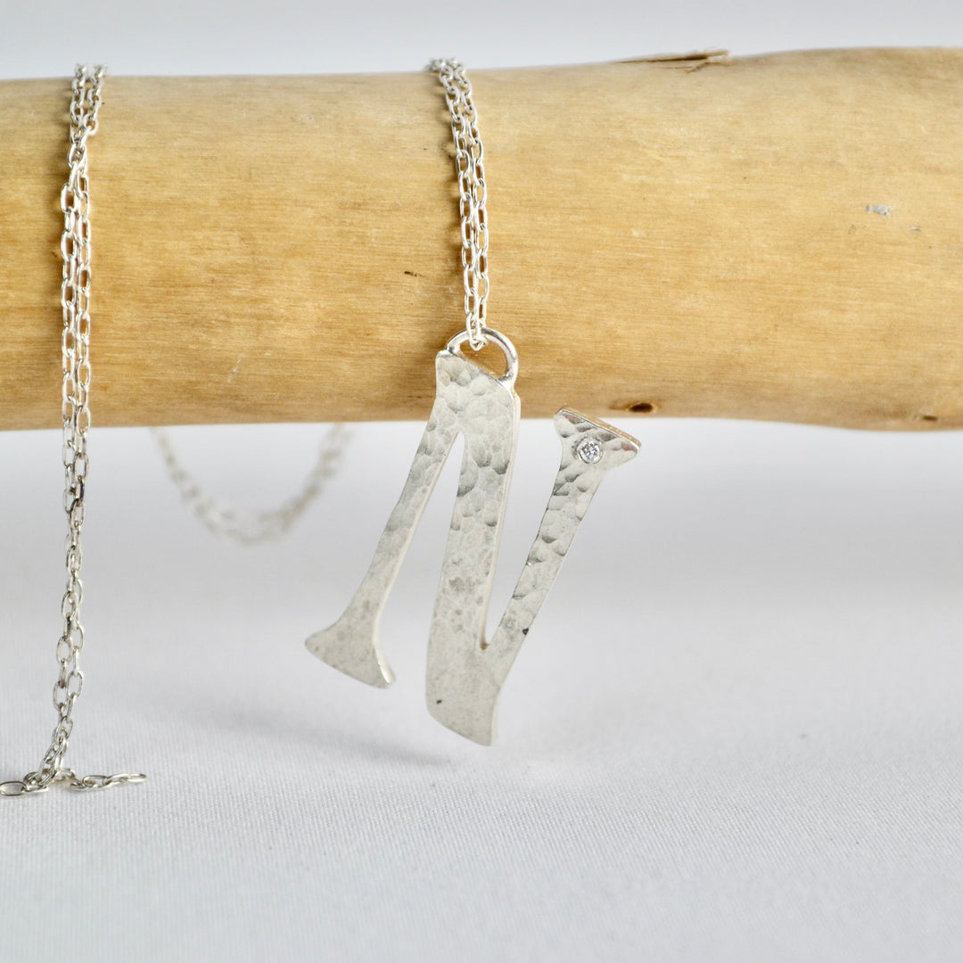 Diamond and Silver Letter Pendant