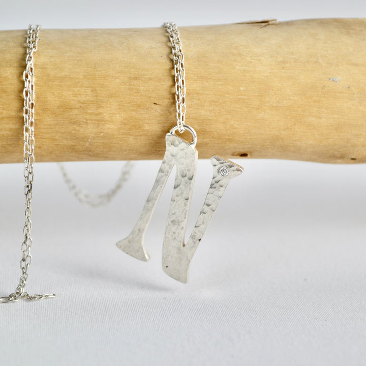 Diamond and Silver Letter Pendant
