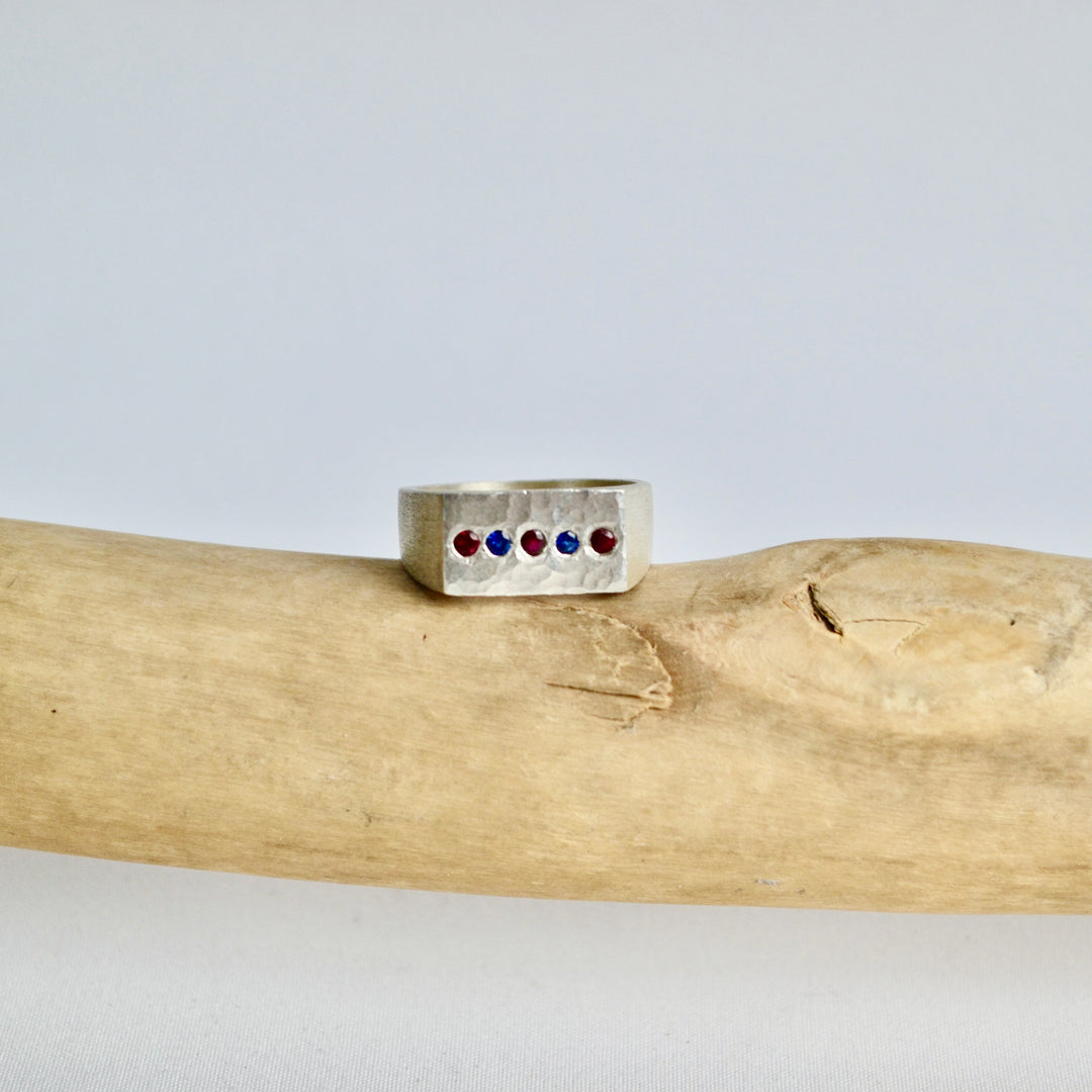 Ruby &amp; Sapphire Silver Signet Ring