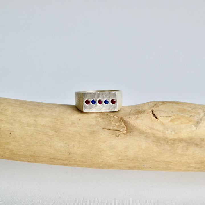 Ruby &amp; Sapphire Silver Signet Ring