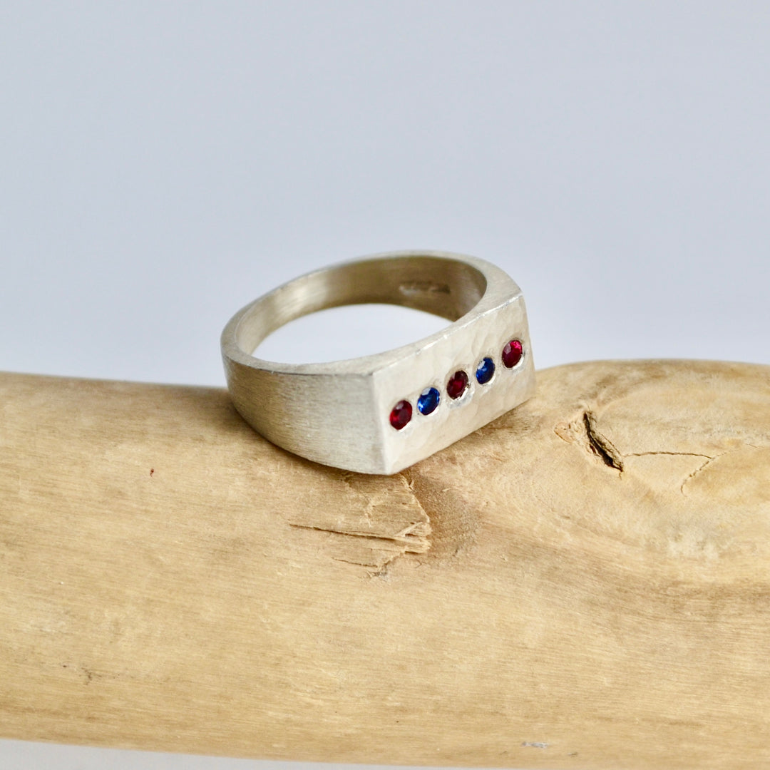 Ruby &amp; Sapphire Silver Signet Ring