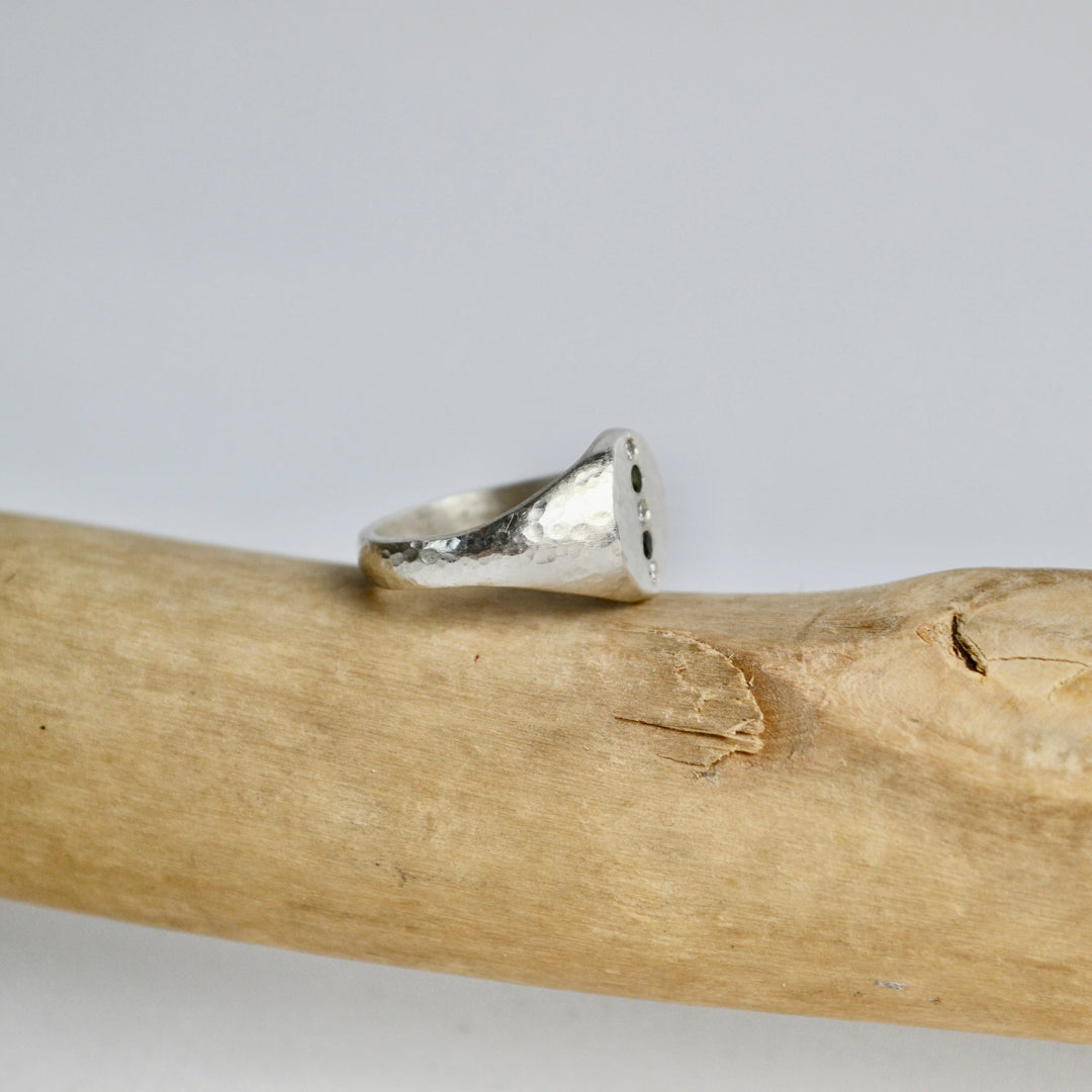 Silver Diamond &amp; Tourmaline Signet Ring