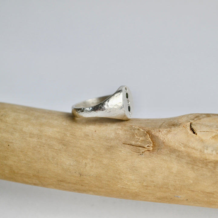 Silver Diamond &amp; Tourmaline Signet Ring